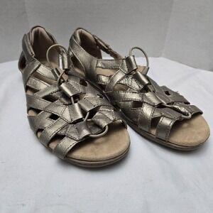 Earth Origins Belle Bridget Platinum Leather Sandals Womens 8M Comfort Resort